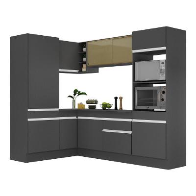 Armário De Cozinha Completa De Canto Com Rodapé Veneza Multimóveis V2084 Preto/branco Preto/branco