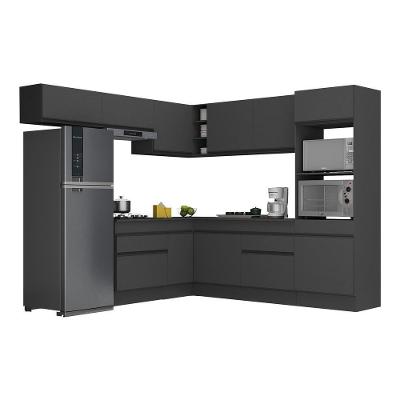 Armário De Cozinha Completa De Canto Com Rodapé Veneza Multimóveis V2105 Preto Preto