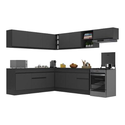 Armário De Cozinha Completa De Canto Com Rodapé Veneza Multimóveis V2103 Preto Preto