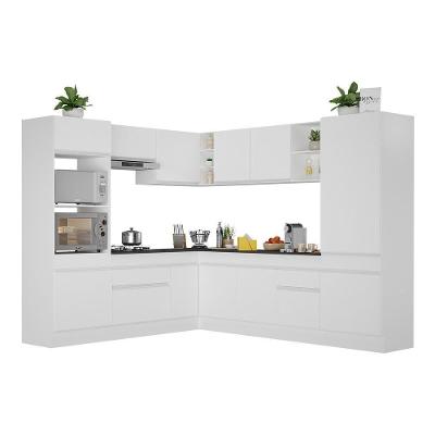 Armário De Cozinha Completa De Canto Com Rodapé Veneza Multimóveis V2081 Branco Branco