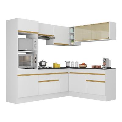 Armário De Cozinha Completa De Canto Com Rodapé Veneza Multimóveis V2099 Branco/dourado Branco/dourado