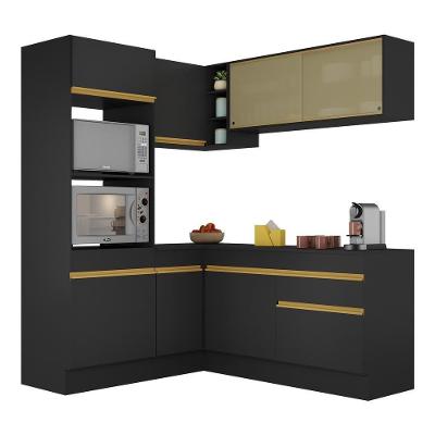 Armário De Cozinha Completa De Canto Com Rodapé Veneza Multimóveis V2098 Preto/dourado Preto/dourado