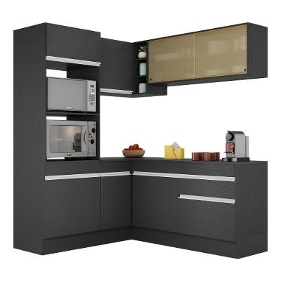 Armário De Cozinha Completa De Canto Com Rodapé Veneza Multimóveis V2098 Preto/branco Preto/branco