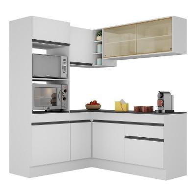 Armário De Cozinha Completa De Canto Com Rodapé Veneza Multimóveis V2098 Branco/preto Branco/preto