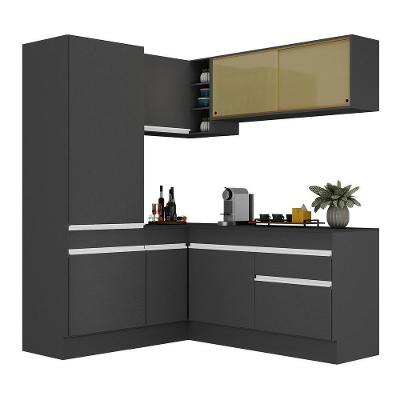 Armário De Cozinha Completa De Canto Com Rodapé Veneza Multimóveis V2088 Preto/branco Preto/branco
