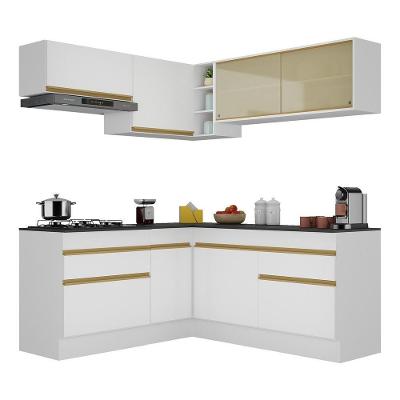 Armário De Cozinha Completa De Canto Com Rodapé Veneza Multimóveis V2097 Branco/dourado Branco/dourado