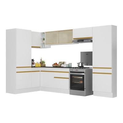 Armário De Cozinha Completa De Canto Com Rodapé Veneza Multimóveis V2090 Branco/dourado Branco/dourado