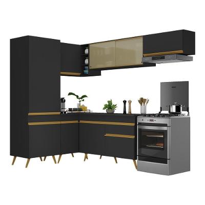 Armário De Cozinha Completa De Canto Veneza Multimóveis V2051 Preto/dourado Preto/dourado