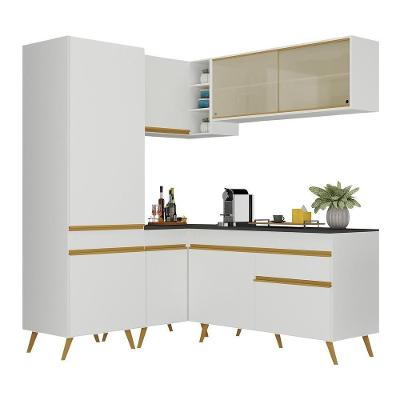 Armário De Cozinha Completa De Canto Veneza Multimóveis V2053 Branco/dourado Branco/dourado