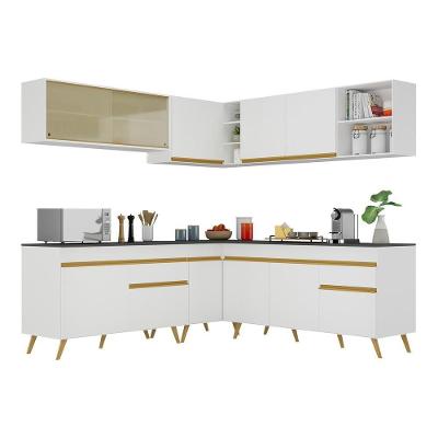 Armário De Cozinha Completa De Canto Veneza Multimóveis V2061 Branco/dourado Branco/dourado