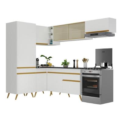 Armário De Cozinha Completa De Canto Veneza Multimóveis V2051 Branco/dourado Branco/dourado