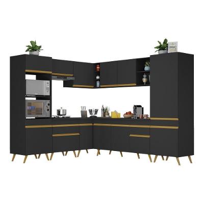 Armário De Cozinha Completa De Canto Veneza Multimóveis V2046 Preto/dourado Preto/dourado