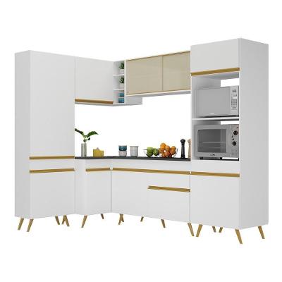 Armário De Cozinha Completa De Canto Veneza Multimóveis V2050 Branco/dourado Branco/dourado