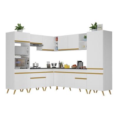 Armário De Cozinha Completa De Canto Veneza Multimóveis V2046 Branco/dourado Branco/dourado