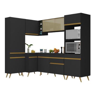 Armário De Cozinha Completa De Canto Veneza Multimóveis V2050 Preto/dourado Preto/dourado