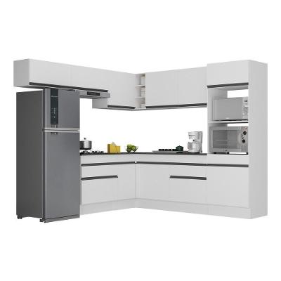 Armário De Cozinha Completa De Canto Com Rodapé Veneza Multimóveis V2105 Branco/preto Branco/preto
