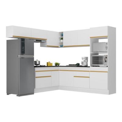Armário De Cozinha Completa De Canto Com Rodapé Veneza Multimóveis V2105 Branco/dourado Branco/dourado