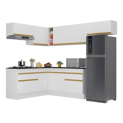 Armário De Cozinha Completa De Canto Com Rodapé Veneza Multimóveis V2104 Branco/dourado Branco/dourado