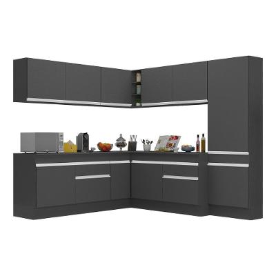 Armário De Cozinha Completa De Canto Com Rodapé Veneza Multimóveis V2102 Preto/branco Preto/branco