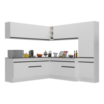 Armário De Cozinha Completa De Canto Com Rodapé Veneza Multimóveis V2102 Branco/preto Branco/preto