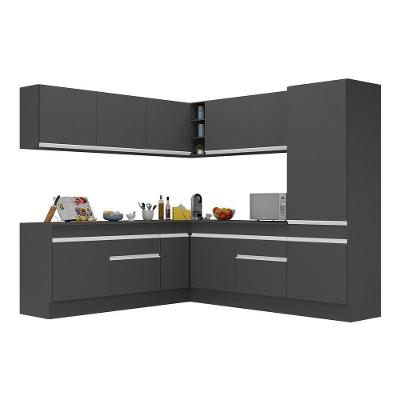 Armário De Cozinha Completa De Canto Com Rodapé Veneza Multimóveis V2101 Preto/branco Preto/branco