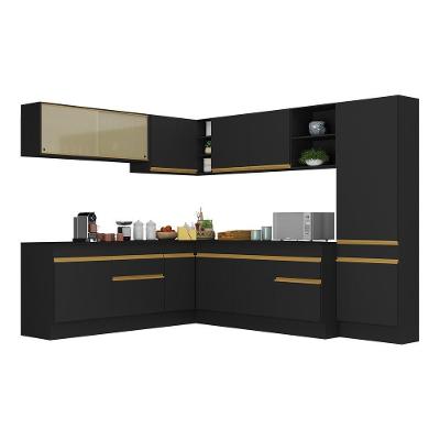 Armário De Cozinha Completa De Canto Com Rodapé Veneza Multimóveis V2100 Preto/dourado Preto/dourado