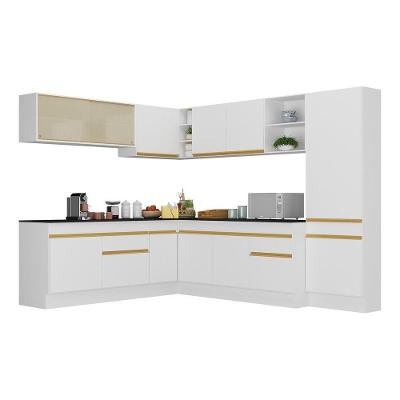 Armário De Cozinha Completa De Canto Com Rodapé Veneza Multimóveis V2100 Branco/dourado Branco/dourado