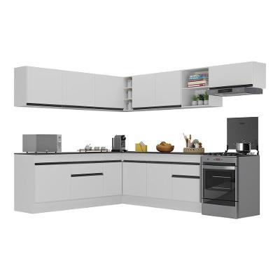 Armário De Cozinha Completa De Canto Com Rodapé Veneza Multimóveis V2103 Branco/preto Branco/preto