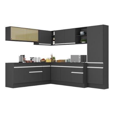 Armário De Cozinha Completa De Canto Com Rodapé Veneza Multimóveis V2100 Preto/branco Preto/branco