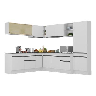 Armário De Cozinha Completa De Canto Com Rodapé Veneza Multimóveis V2100 Branco/preto Branco/preto