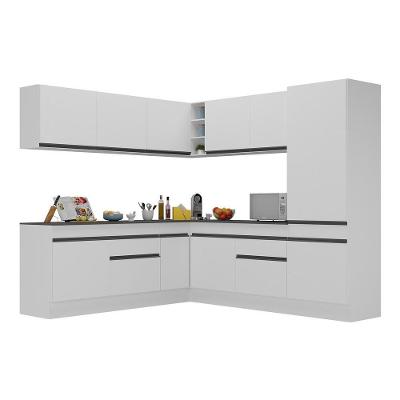 Armário De Cozinha Completa De Canto Com Rodapé Veneza Multimóveis V2101 Branco/preto Branco/preto