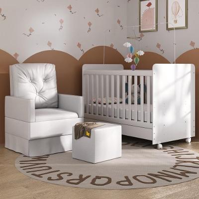 Berço Americano 3X1 Com Poltrona De Amamentação E Puff Pimpolho Mp4083 Branco Branco
