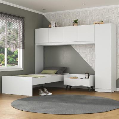 Cama De Solteiro Com Guarda Roupa E Mesa De Cabeceira Retrô Dublin Multimóveis Mp4033 Branca/Preta