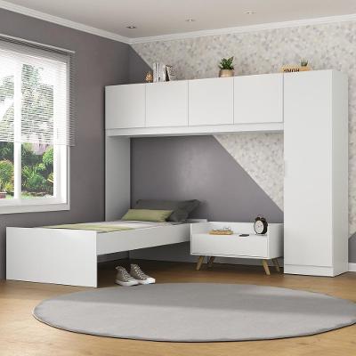 Cama De Solteiro Com Guarda Roupa E Mesa De Cabeceira Retrô Dublin Multimóveis Mp4033 Branca/Natural