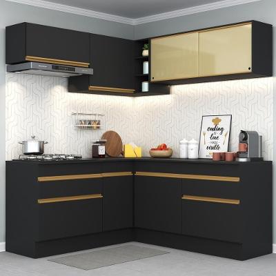 Cozinha Completa De Canto Mp2097 Com Armário E Balcão Preta