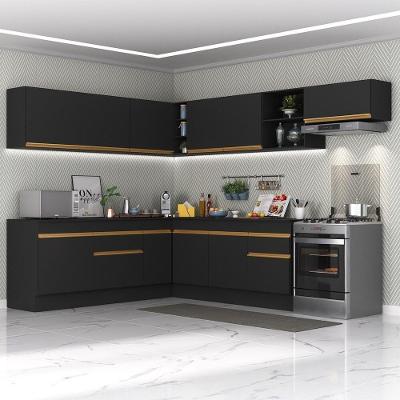 Cozinha Completa De Canto Mp2103 Com Armário E Balcão Preta