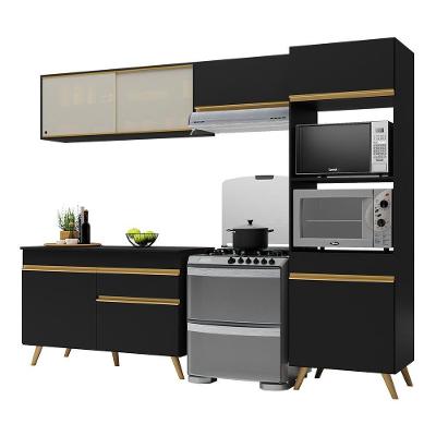 Cozinha Compacta 4 Pç C/ Armário E Balcão Mp3692 Veneza Gb Preta