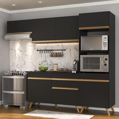 Cozinha Compacta 4 Pç com Armário E Balcão Veneza Gb Preta