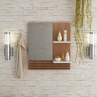 Espelheira Banheiro 60Cm Cr10092 Amêndoa/Mármore Branco