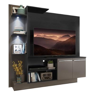 Estante Tv 55" Com 2 Leds E 2 Portas Dallas Multimóveis V3398 Preta/Lacca Fumê Preto/Lacca Fumê