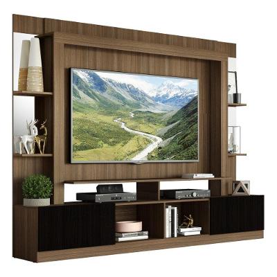 Estante Tv 65" Prateleiras C/ Espelho Oslo Multimóveis V3393 Madeirada/Preta Madeirado/Preto