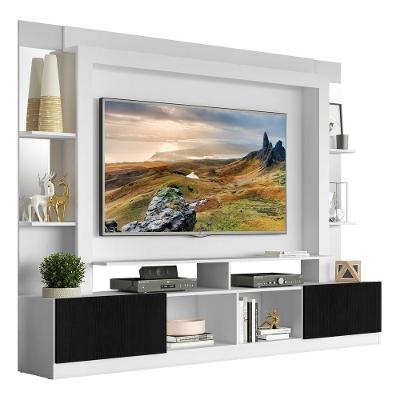 Estante Tv 65" Prateleiras C/ Espelho Oslo Multimóveis V3393 Branca/Preta Branco/Preto
