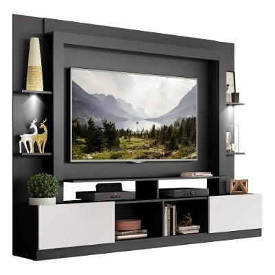 Estante Com Suporte Tv 65" E Leds Berlim Multimóveis V3384 Preta/Branca Preto/Branco