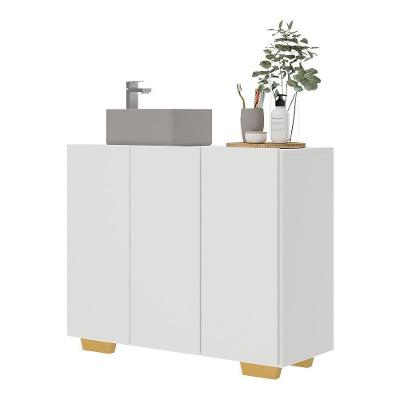 Gabinete Banheiro 3 Portas 90Cm Multimóveis V5031 Branco/Natural Branco/Natural
