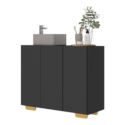 Gabinete Banheiro 3 Portas 90Cm Multimóveis V5031 Preto/Natural Preto/Natural