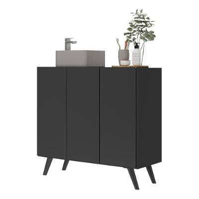 Gabinete Banheiro 3 Portas Retrô 90Cm Multimóveis V5030 Preto Preto
