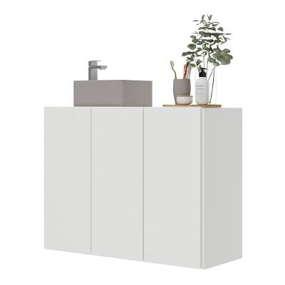 Gabinete Banheiro 3 Portas Suspenso 90Cm Multimóveis V5029 Branco Branco