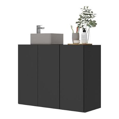 Gabinete Banheiro 3 Portas Suspenso 90Cm Multimóveis V5029 Preto Preto