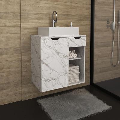 Gabinete Banheiro 60Cm Mármore Branco