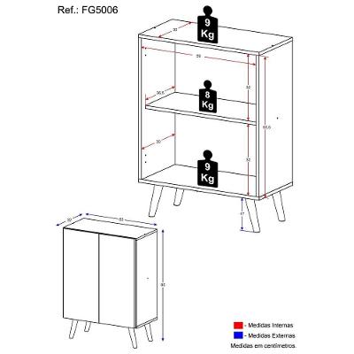 Gabinete De Banheiro Retrô 63 Cm Com 2 Portas Fg5006 Preto/natural